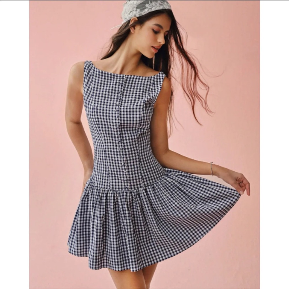 Chic Gingham Mini Dress in Black and White